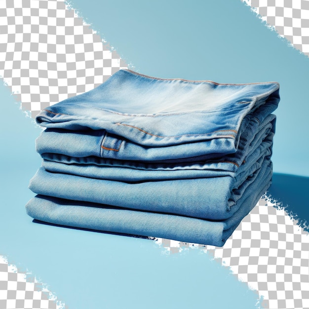 PSD jeans azules plegados sobre un fondo transparente