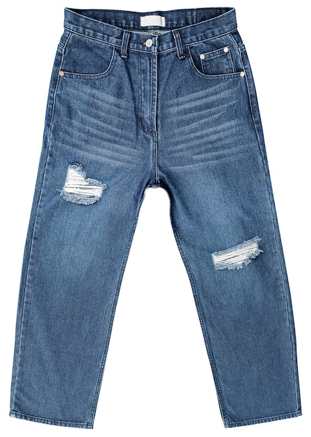 Jeans ripped blu isolati su sfondo bianco con percorso di ritaglio