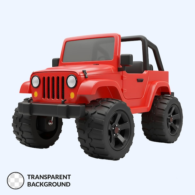 Jeep de dibujos animados rojo 3D con ruedas negras