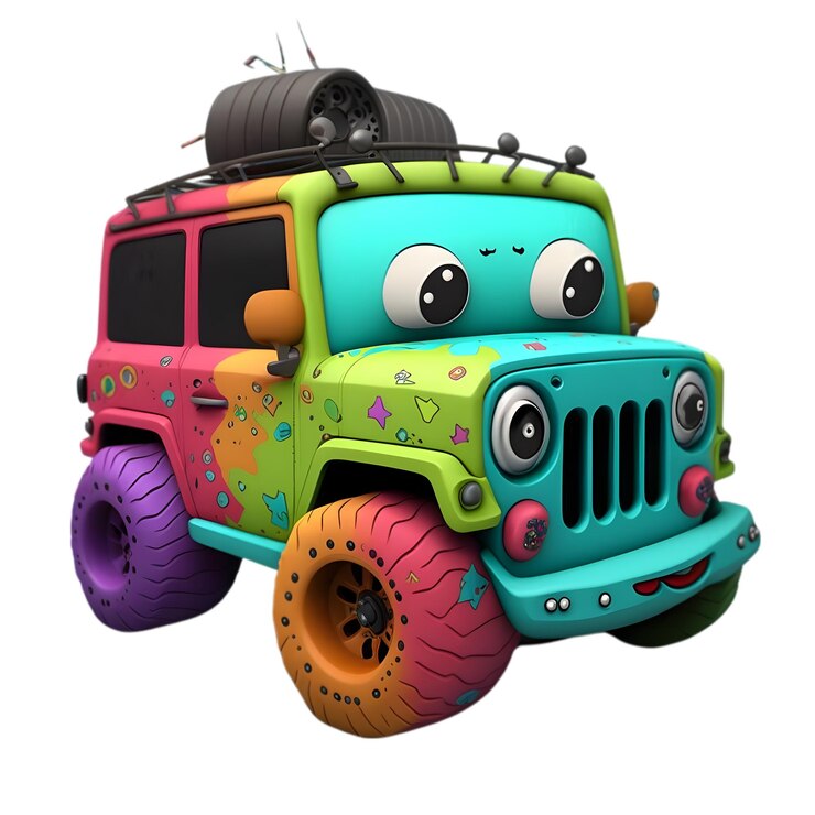 PSD jeep en estilo de dibujos animados