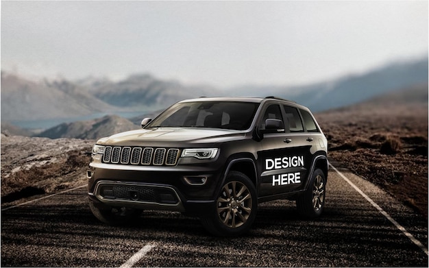 PSD jeep noire le mot design avec maquette de voiture à hayon