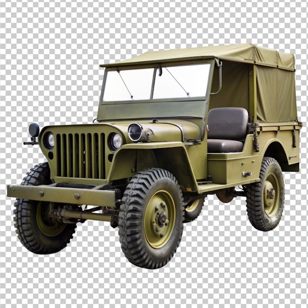 PSD jeep trailer militar de la segunda guerra mundial en un fondo transparente