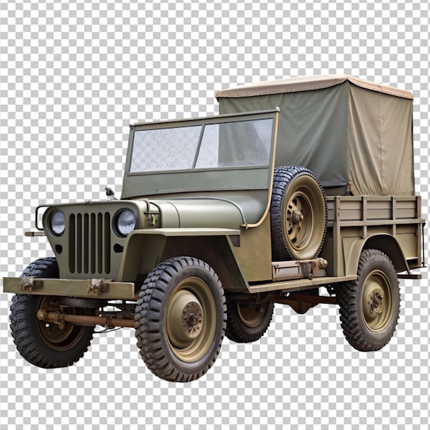 PSD jeep trailer militar de la segunda guerra mundial en un fondo transparente