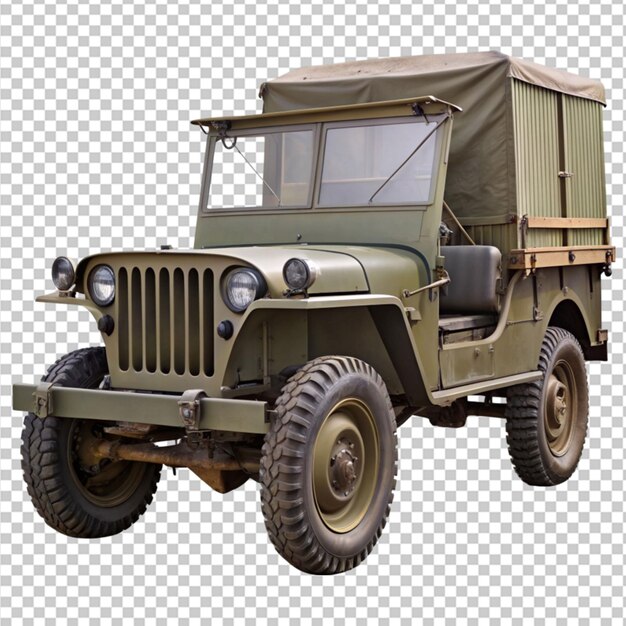 PSD jeep trailer militar de la segunda guerra mundial en un fondo transparente