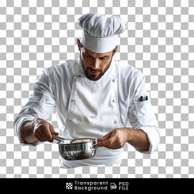 El jefe prepara la comida aislada sobre un fondo transparente