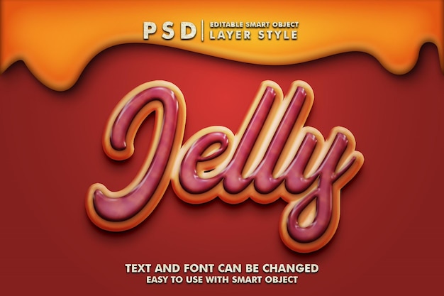 Jelly 3d efecto de texto realista psd premium con objeto inteligente