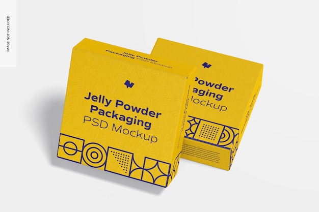 Jelly powder packaging mockup, ansicht von links