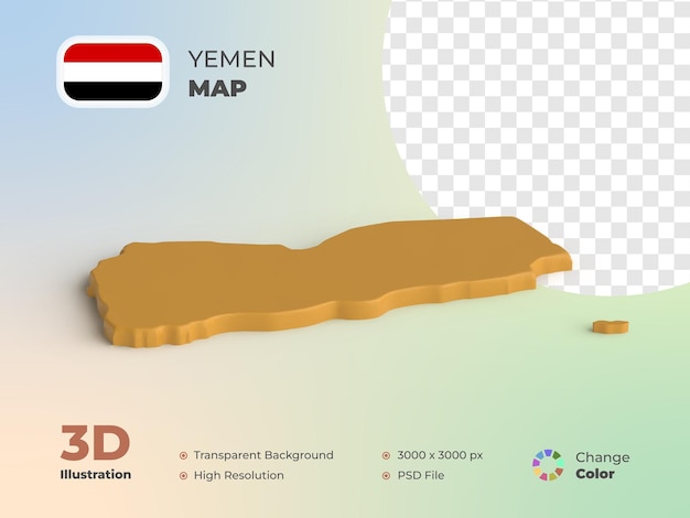 PSD jemen landkarte 3d-render mit durchsichtigem hintergrund und kann die farbe ändern