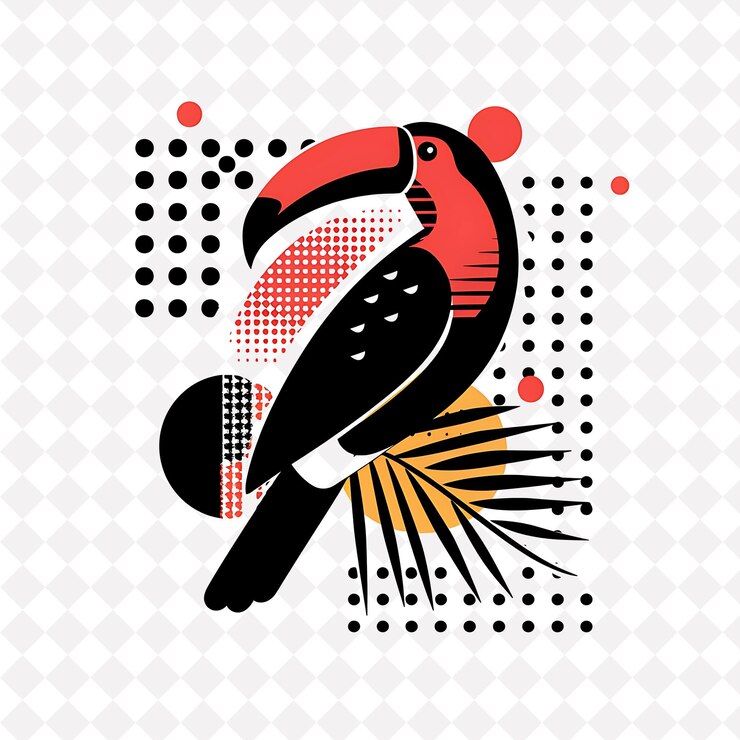 PSD jengibre rojo con patrones de pico de tucano y gráficos limpios con diseño vectorial de ilustraciones creativas