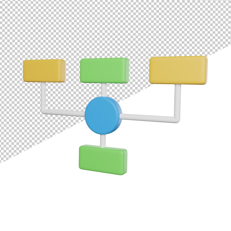 PSD jerarquía organigramas vista lateral 3d renderizado ilustración sobre fondo transparente