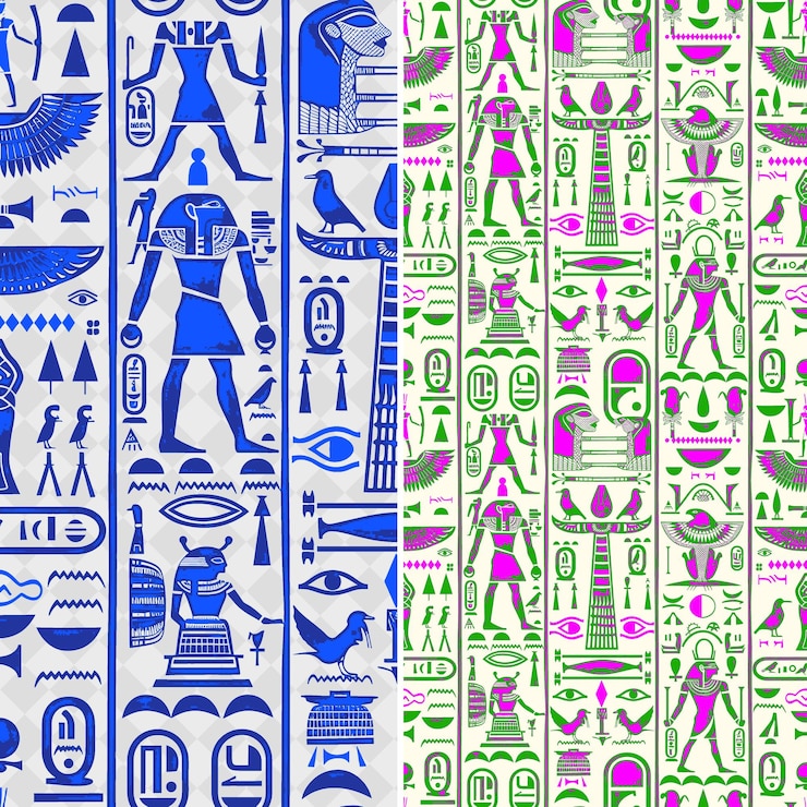 PSD jeroglíficos egipcios con figuras humanas animales y símbolos png diseños abstractos tradicionales