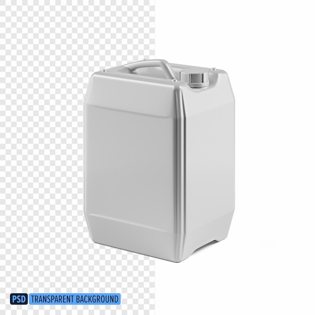 PSD jerrycan en plastique blanc sur un fond isolé