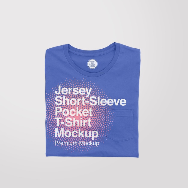 Jersey shortsleeve pocket folded t-shirt mockup