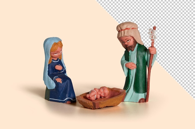 Jésus-Christ dans la crèche avec Joseph et Marie. maquette