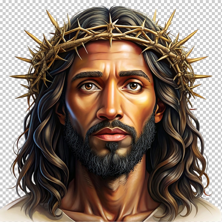 PSD jesus cristo preto com coroa de espinhos clipart em fundo transparente