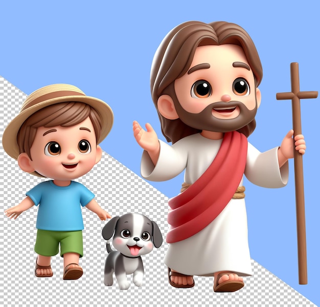 Jesus und kinder_bibelschule_ein kind und ein hund folgen jesus