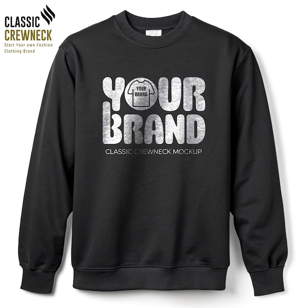 Jet Black Flat Lay Classic Crewneck avec une maquette d'accessoires