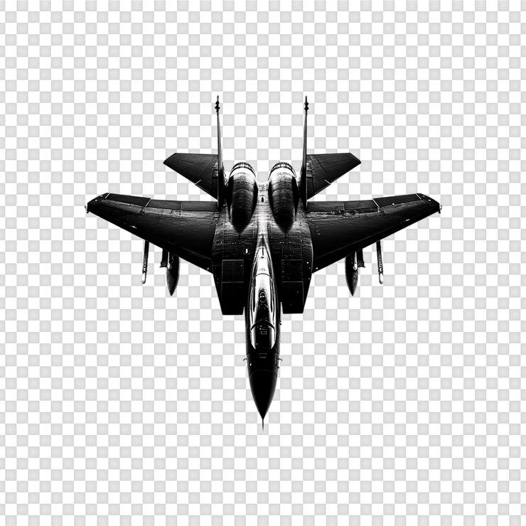 PSD jet de combate negro aislado en un fondo transparente