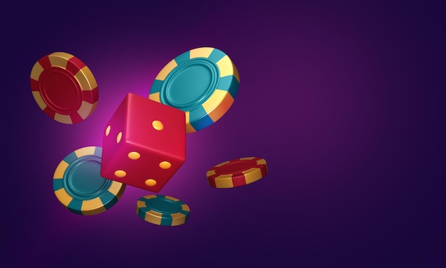 Des jetons de poker réalistes en l'air avec des jetons de Poker et des dés Gagnant du jackpot Arrière-plan du casino de jeu