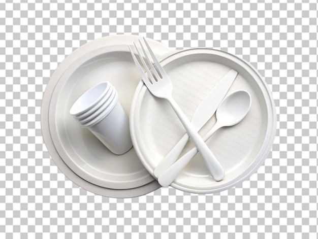 PSD jeu de couverts de plaque blanche fourchette cuillère et couteau isolé sur blanc