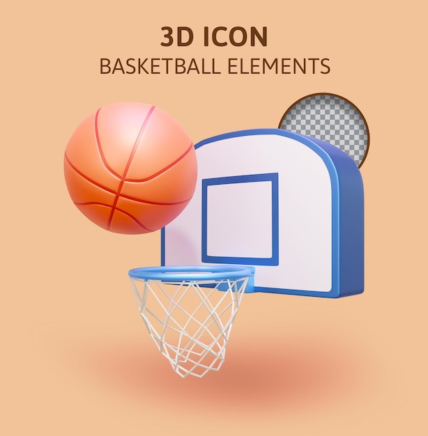 jeu d'éléments de basket-ball illustration de rendu 3d