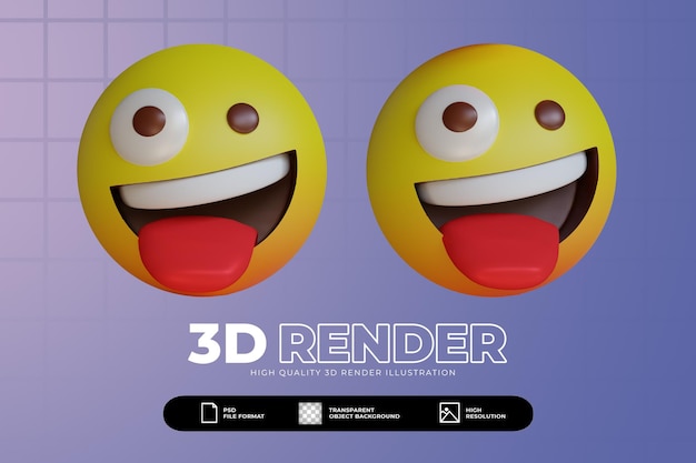 Jeu d'emoji drôle de visage fou de rendu 3D