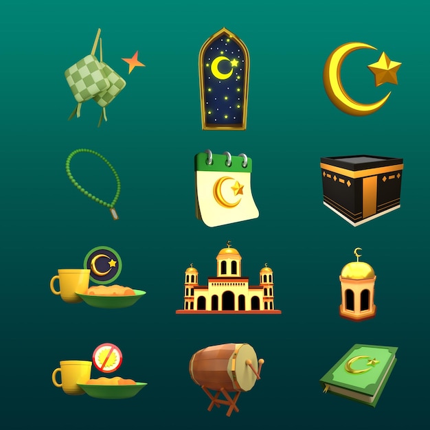 PSD un jeu d'icônes 3d du ramadan