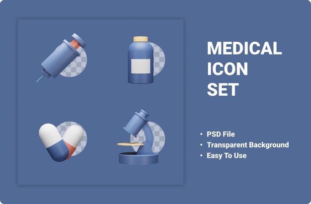 PSD jeu d'icônes de médecin 3d