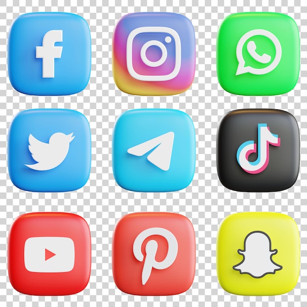 Jeu d'icônes de médias sociaux 3D