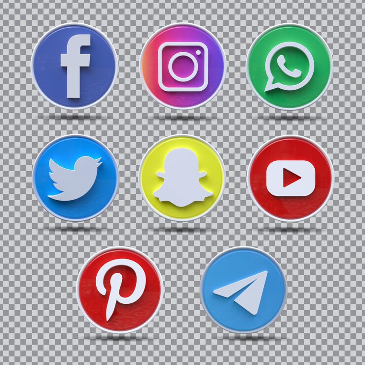 PSD jeu d'icônes de médias sociaux 3d