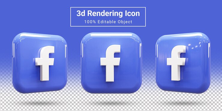 PSD jeu d'icônes de rendu de médias sociaux facebook brillant 3d
