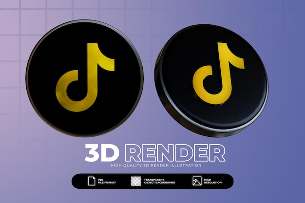 Jeu d'icônes tiktok de médias sociaux en or noir de rendu 3D