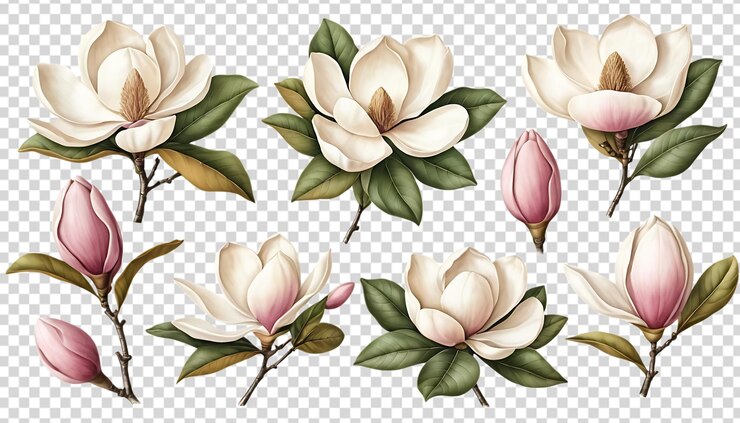 PSD jeu d'illustration de magnolia 2