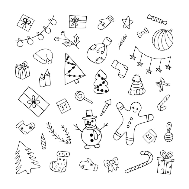 jeu de noël contour noir dessiné à la main