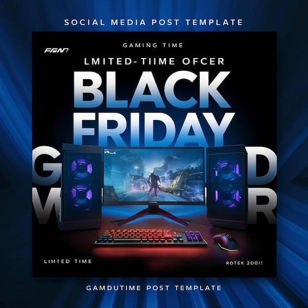 PSD jeu d'ordinateur vendredi noir super vente des médias sociaux modèle de conception de poste