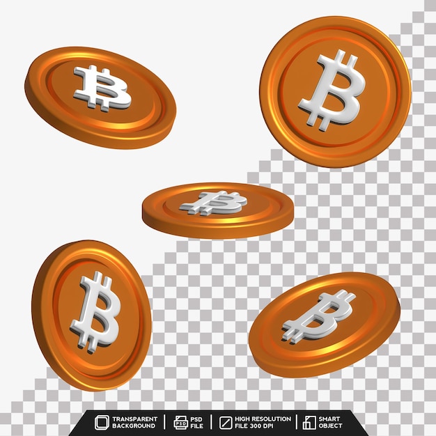 Jeu De Pièces 3d De Bitcoin Orange Avec Un Point De Vue Différent