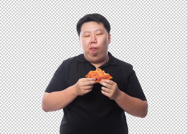 PSD un jeune asiatique gros et drôle avec un fichier psd de pizza