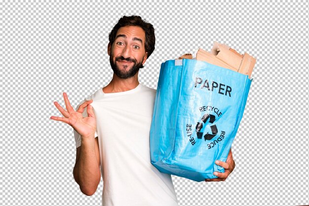 Jeune Barbu Fou Et Expressif Avec Un Sac à Recycler