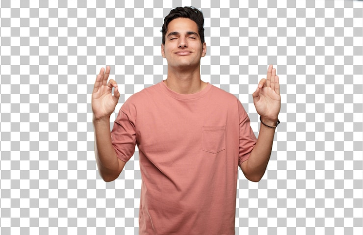 PSD jeune bel homme latin zen prier concept