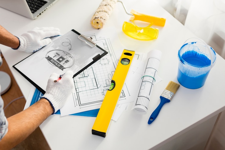 PSD jeune bricoleur et outils de peinture