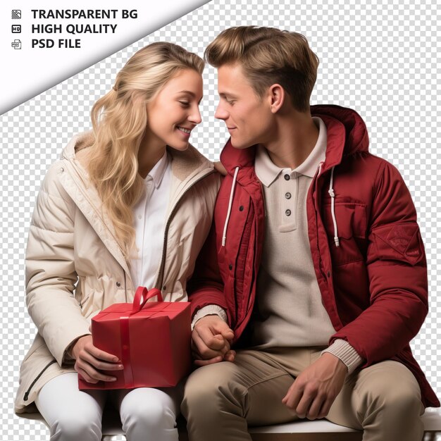 PSD jeune couple allemand romantique jour de la saint-valentin avec cadeau pré-arrière-plan transparent psd isolé.