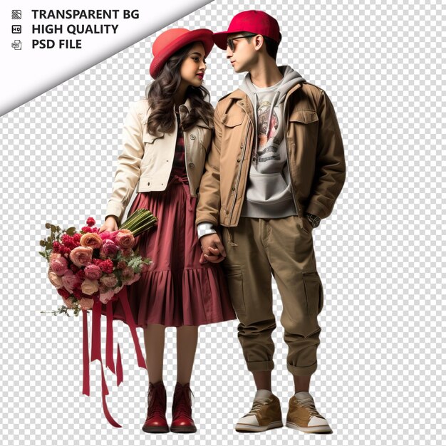 PSD jeune couple arabe romantique jour de la saint-valentin avec des roses sp arrière-plan transparent psd isolé