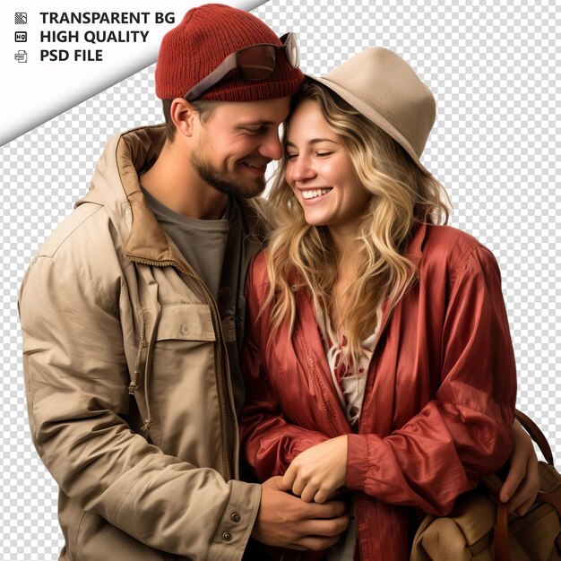 PSD jeune couple blanc romantique jour de la saint-valentin avec cadeau bohe arrière-plan transparent psd isolé