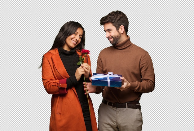 Jeune Couple Cool Célébrant La Saint Valentin