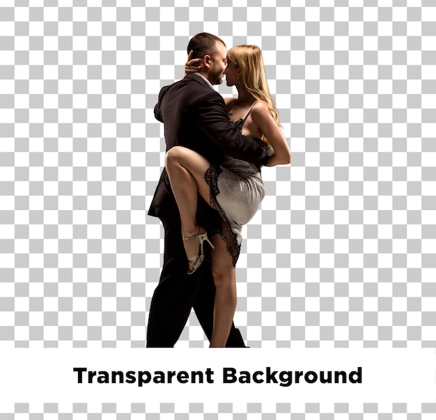 Un jeune couple dansant le tango sur un fond transparent.