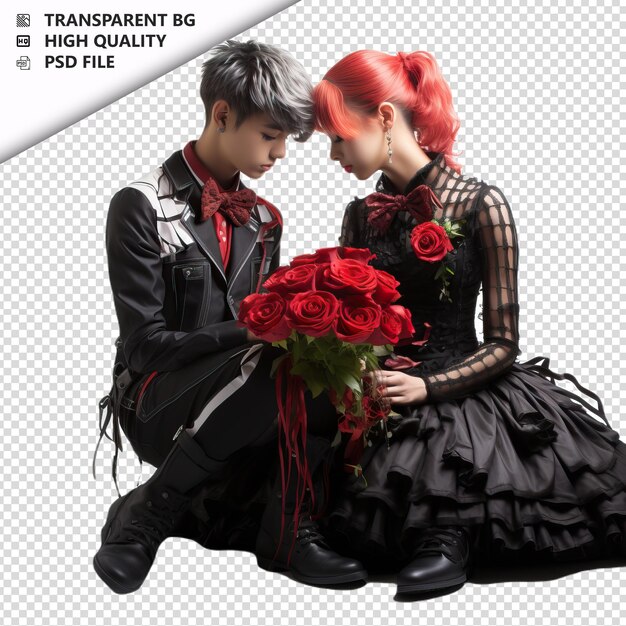 PSD un jeune couple gay romantique fête de la saint-valentin avec des fleurs a obtenu un fond transparent psd isolé