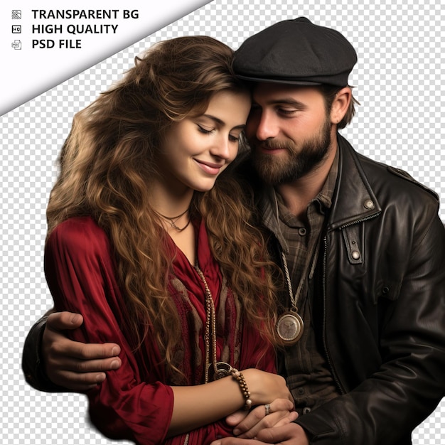 PSD jeune couple juif romantique jour de la saint-valentin avec câlin v arrière-plan transparent psd isolé