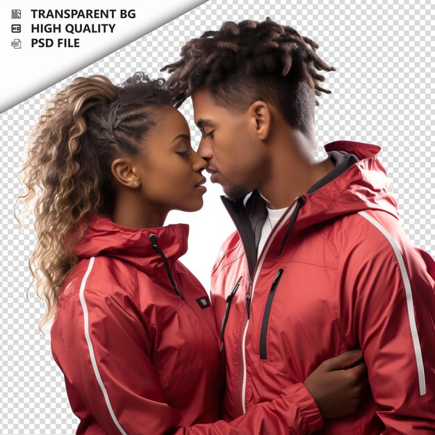 PSD jeune couple noir romantique jour de la saint-valentin avec un baiser s arrière-plan transparent psd isolé