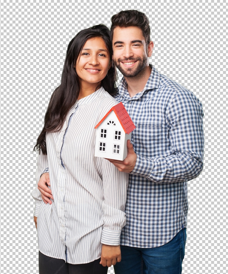 PSD jeune couple tenant une maison