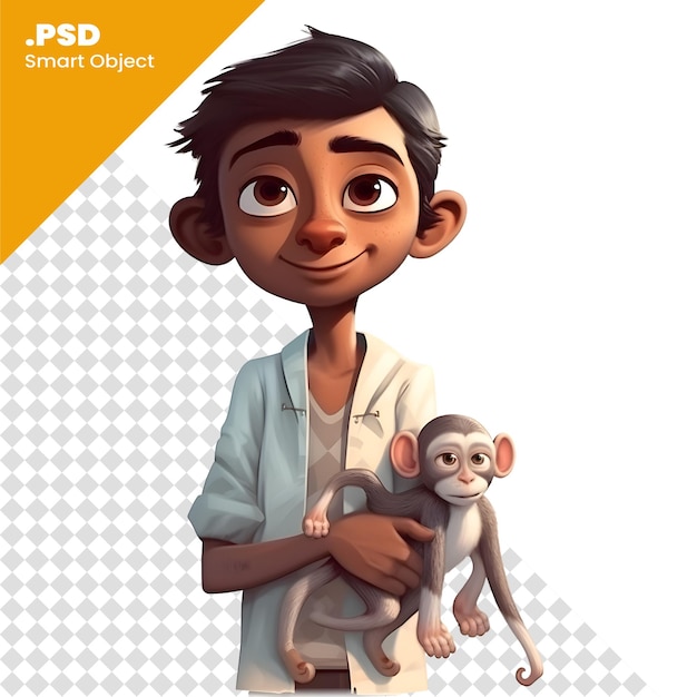 PSD jeune docteur avec un singe isolé sur fond blanc modèle psd d'illustration 3d